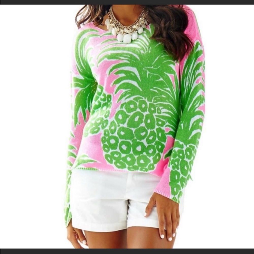 Lilly Pulitzer Pink and Green Pineapple Print Sweater